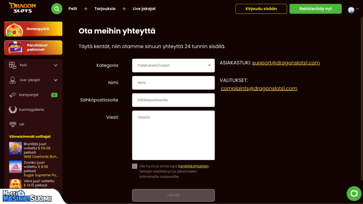 DuoSpin Kasino asiakastuki