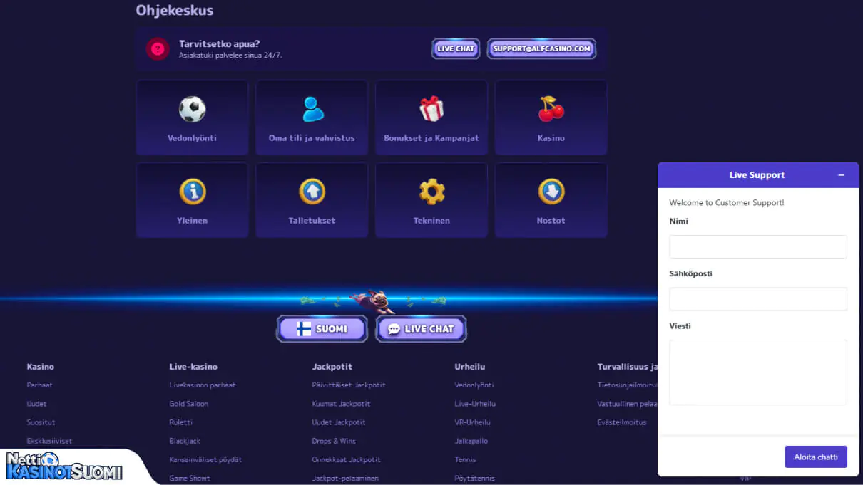 Alf Kasino asiakastuki