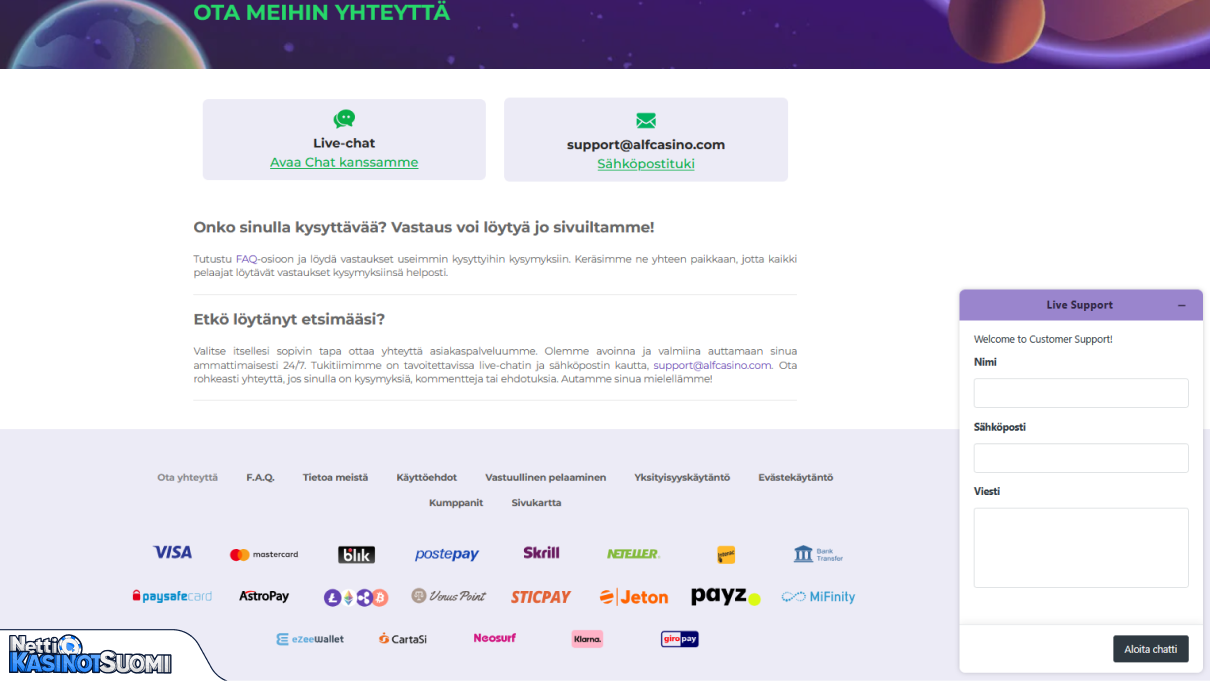 Alf Kasino asiakastuki