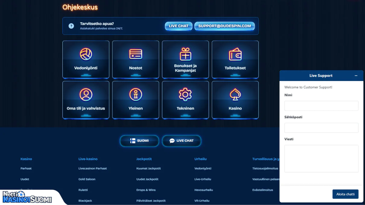 Dudespin Kasino asiakastuki