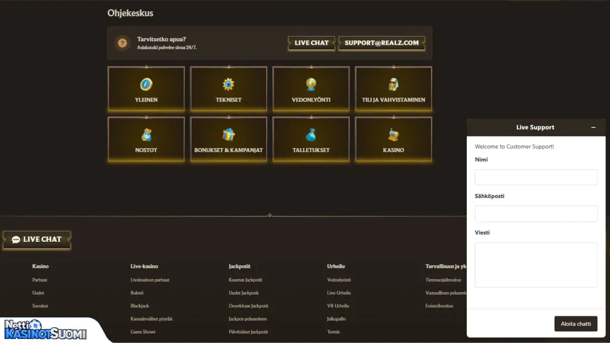Realz Kasino asiakastuki