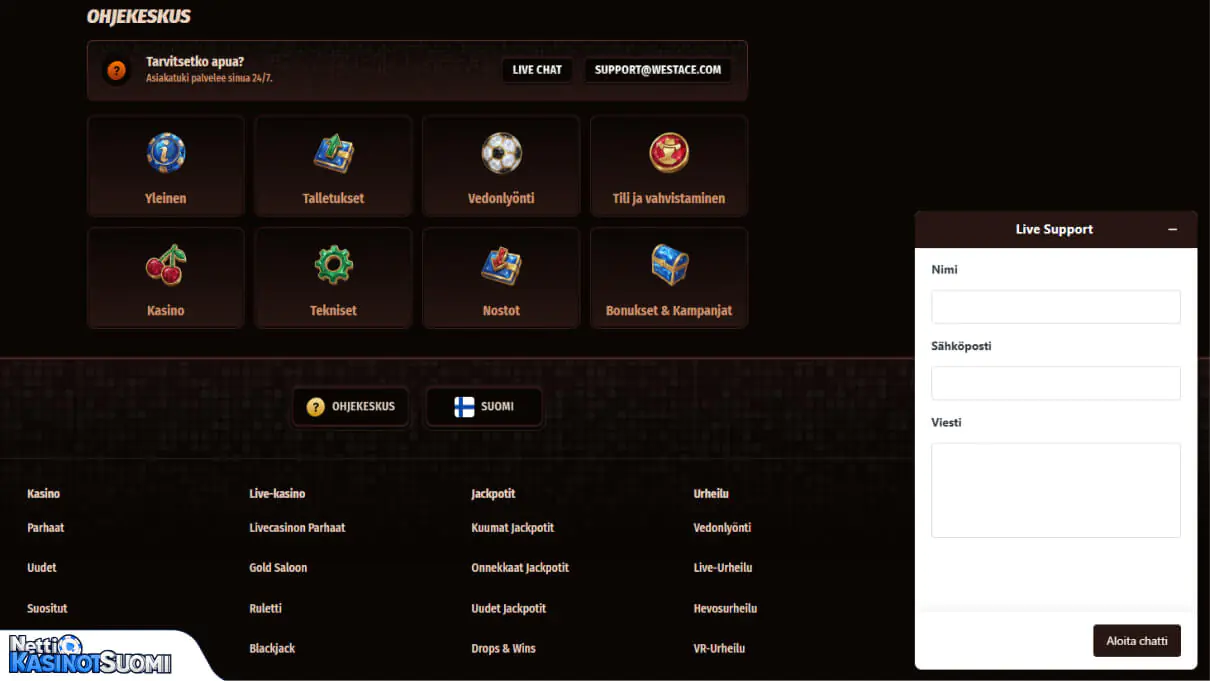 westace kasino asiakastuki