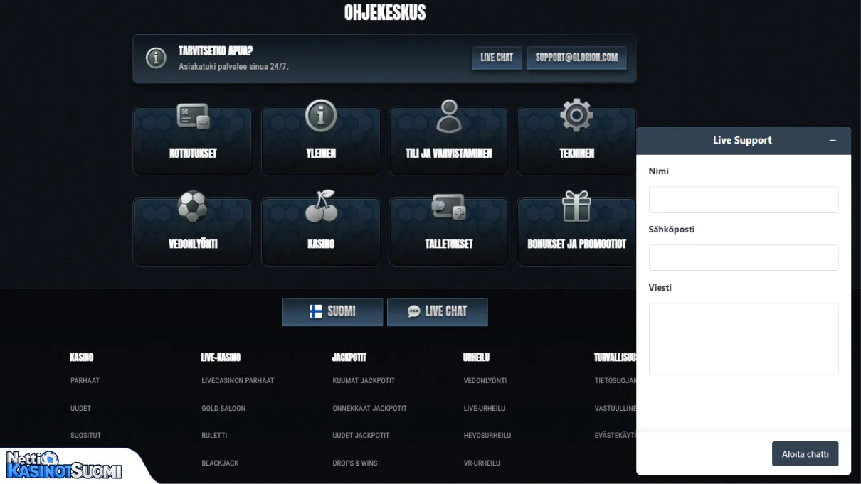 glorion kasino asiakastuki