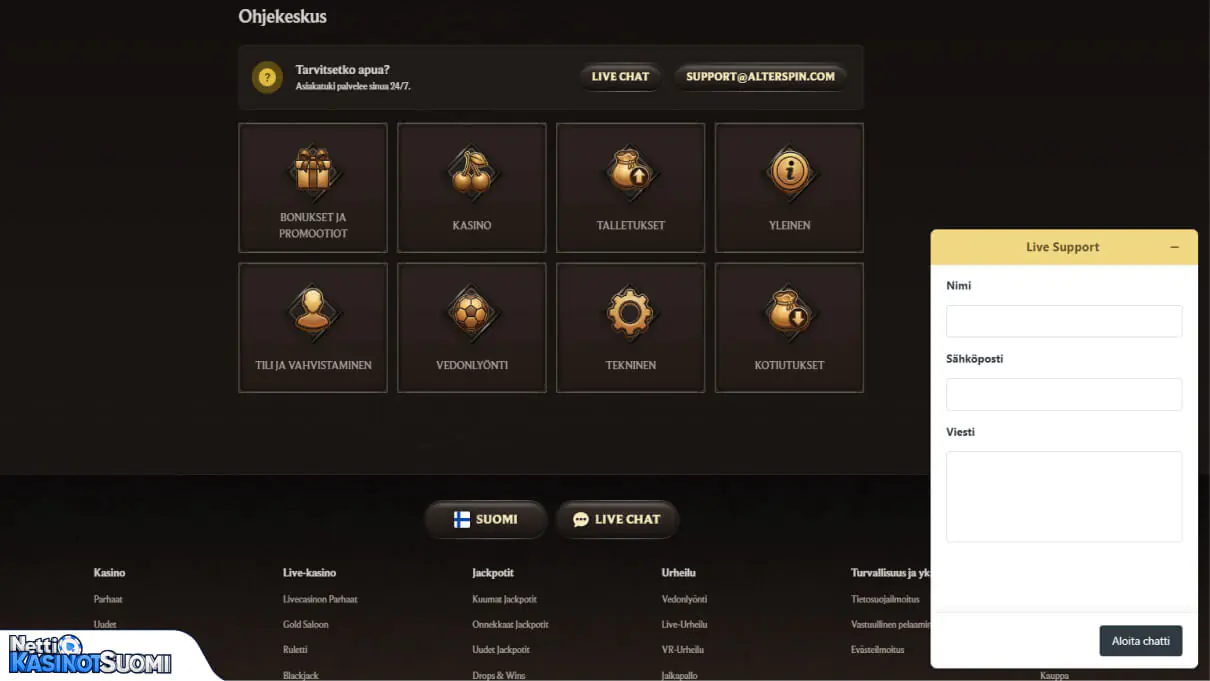 alterspin kasino asiakastuki